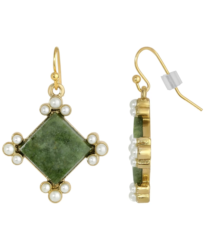 2028 Gold-Tone Semi Precious Aventurine Drop Earrings