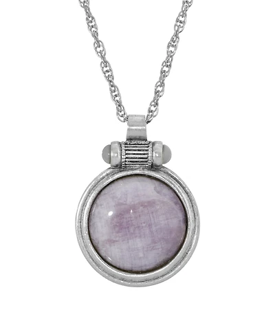 2028 Silver-Tone Cap Amethyst Round Pendant Necklace