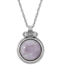 2028 Silver-Tone Cap Amethyst Round Pendant Necklace