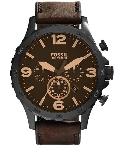 Fossil Men's Nate Brown Leather Strap Watch 50mm