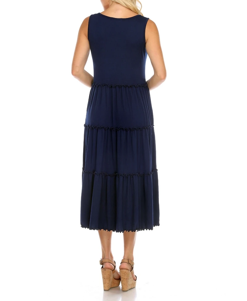 White Mark Maternity Plus Scoop Neck Tiered Midi Dress