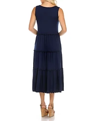 White Mark Maternity Plus Scoop Neck Tiered Midi Dress