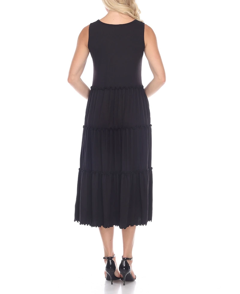 White Mark Women's Scoop Neck Tiered Midi Dress