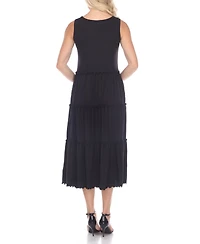 White Mark Women's Scoop Neck Tiered Midi Dress
