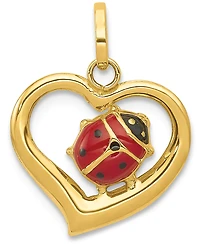 Ladybug Heart Charm Pendant in 14k Gold