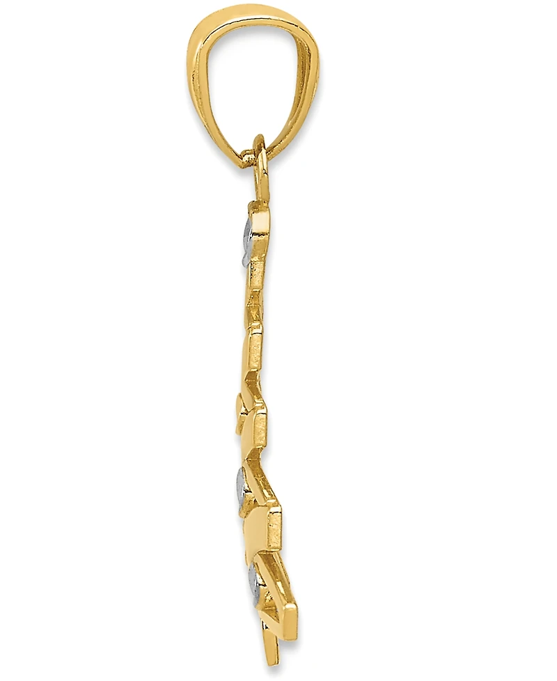 Two-Tone Modern Christmas Tree Charm Pendant in 14k Gold