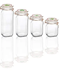 Circle Glass Canister with Herb Decal Ceramic Lid, Set of 4