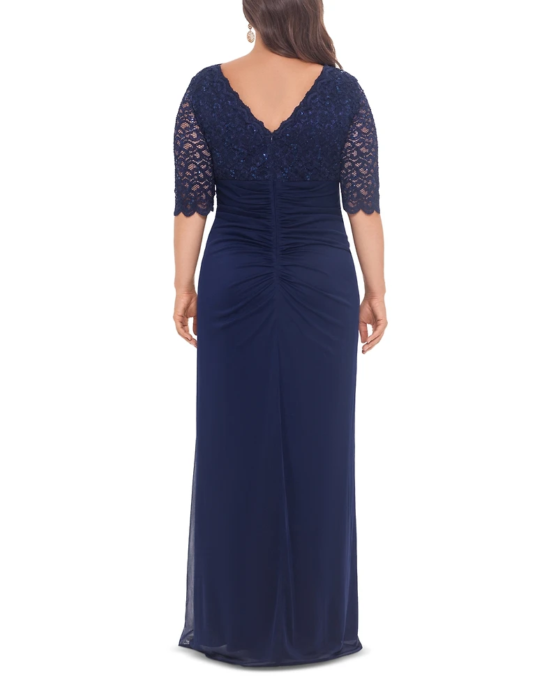 B&A by Betsy & Adam Plus V-Neck Gown