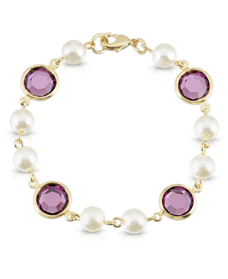 2028 Gold-Tone Imitation Pearl with Purple Channels Link Bracelet