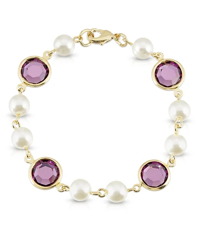 2028 Gold-Tone Imitation Pearl with Purple Channels Link Bracelet