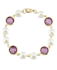 2028 Gold-Tone Imitation Pearl with Purple Channels Link Bracelet