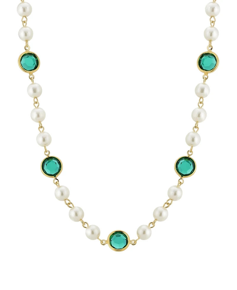 2028 Gold-Tone Imitation Pearl with Dark Green Channels 16" Adjustable Necklace