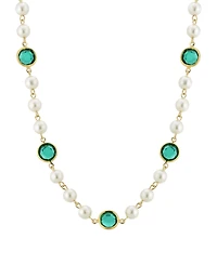 2028 Gold-Tone Imitation Pearl with Dark Green Channels 16" Adjustable Necklace