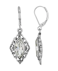 2028 Silver-Tone Crystal Diamond Drop Lever back Earrings