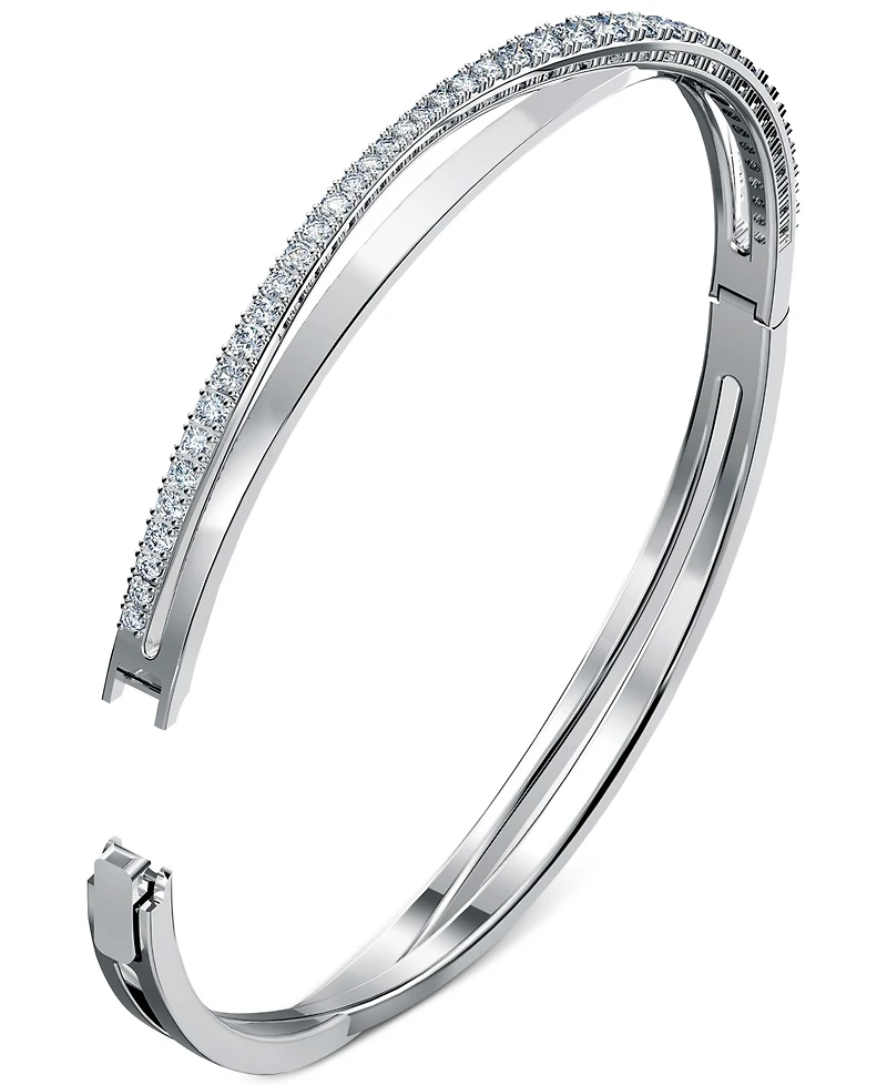 Swarovski Silver-Tone Pave Twisted Double-Row Bangle Bracelet