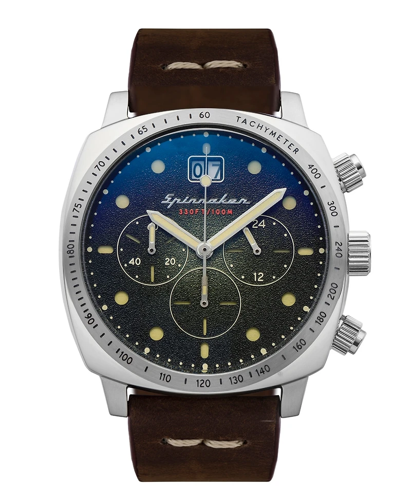 Spinnaker Men's Hull Chrono Dark Brown Genuine Leather Strap Watch 42mm