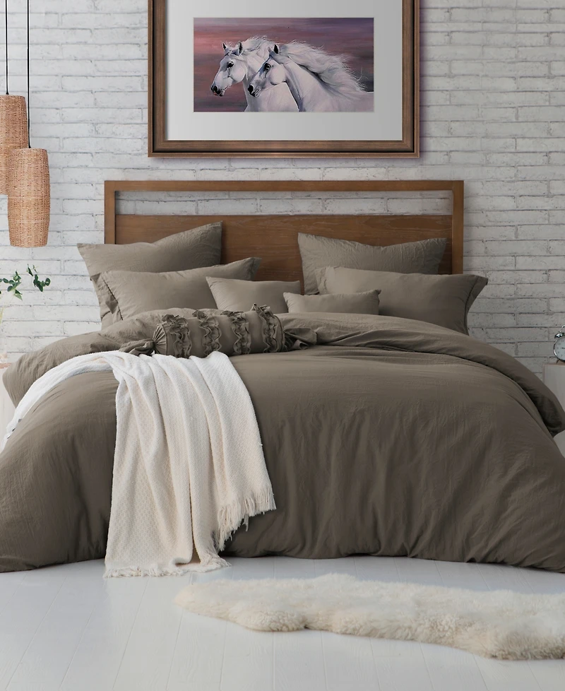 Cathay Home Inc. Microfiber Washed Crinkle Duvet Cover Set, Full/Queen
