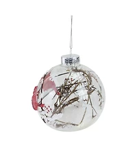 Northlight Branch and Snow Filled Glass Ball with Cardinals Christmas Ornament