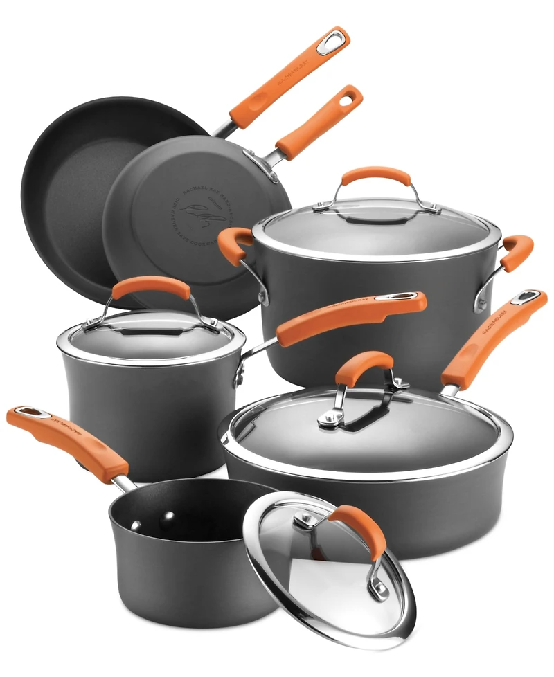 Rachael Ray Hard-Anodized 10 Piece Cookware Set, Orange