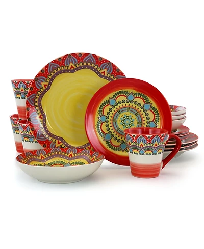 Elama Zen Mozaik Red 16 Pc. Dinnerware Set, Service for 4