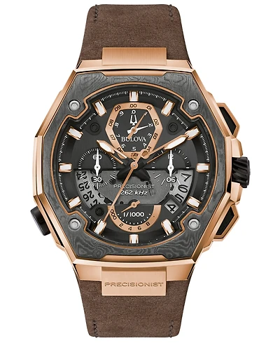 Bulova Men's Precisionist Brown Leather Strap Watch 44.7x46.8mm - A Special Edition