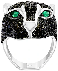 Effy Men's Black Spinel and Green Onyx Panther Ring Sterling Silver