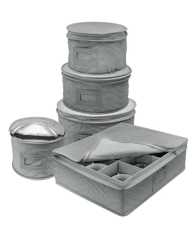 Sorbus 5-Piece Quilted Dinnerware Storage Set - for Transporting Dishes, Round Plates, Glassware, Cups, and mugs with Felt Plate Protectors