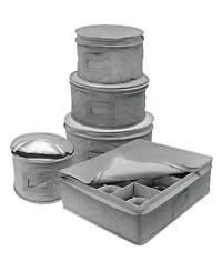 Sorbus 5-Piece Quilted Dinnerware Storage Set - for Transporting Dishes, Round Plates, Glassware, Cups, and mugs with Felt Plate Protectors