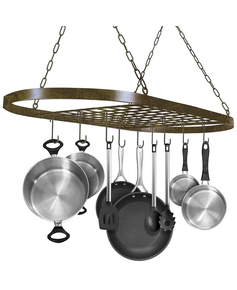 Sorbus Pot and Pan Oval Rack for Ceiling with Hooks - Multi-Purpose Organizer for Home, Restaurant, Kitchen Cookware, Utensils, Household (Bronze)