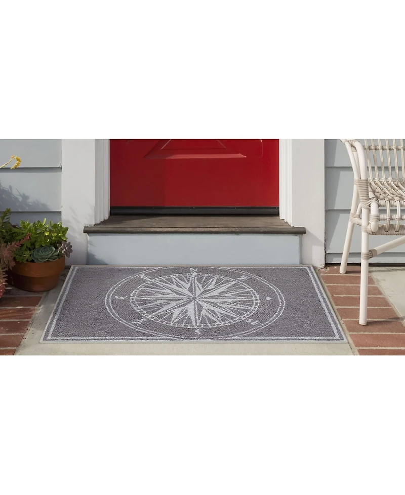 Liora Manne' Frontporch Compass Black and Gray 2' x 3' Outdoor Area Rug