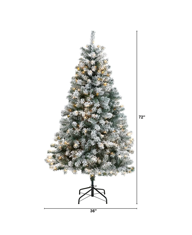 Nearly Natural Flocked Rock Springs Spruce Artificial Christmas Tree with 250 Clear Led Lights