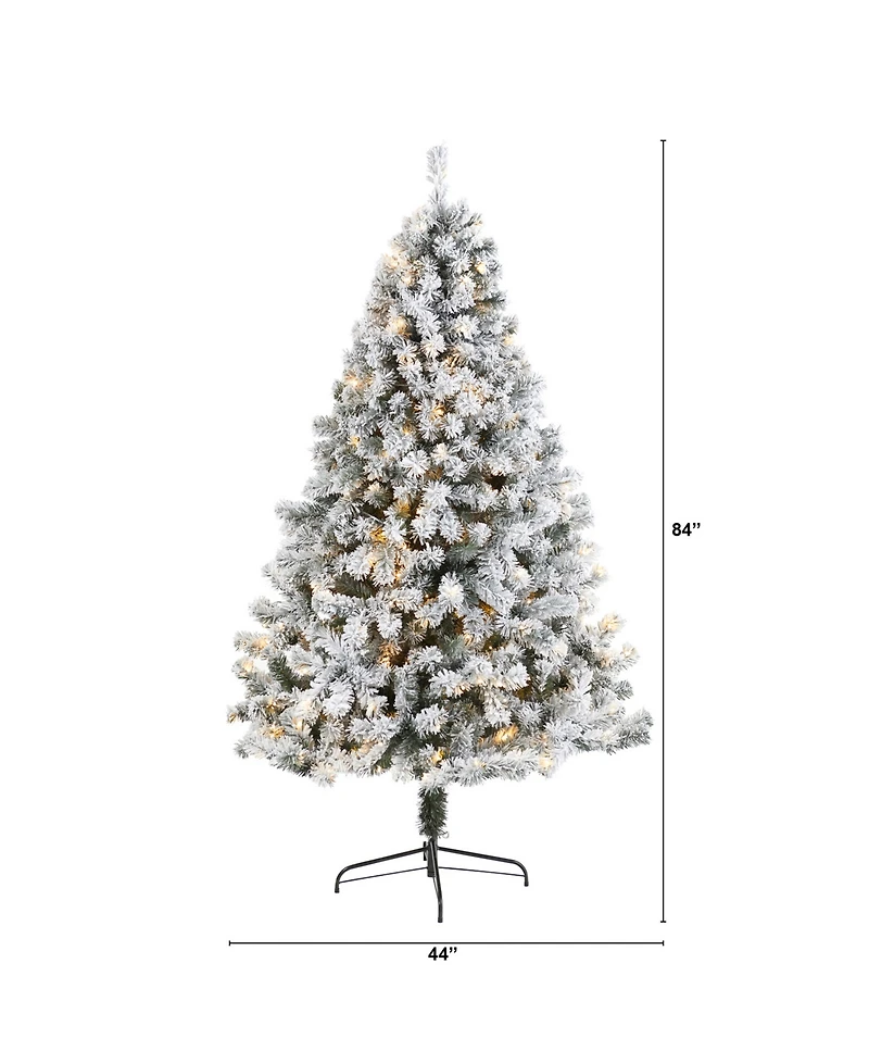 Nearly Natural Flocked West Virginia Fir Artificial Christmas Tree with 350 Clear Led Lights