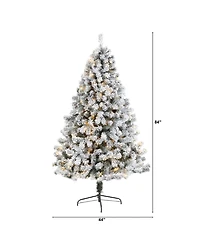 Nearly Natural Flocked West Virginia Fir Artificial Christmas Tree with 350 Clear Led Lights