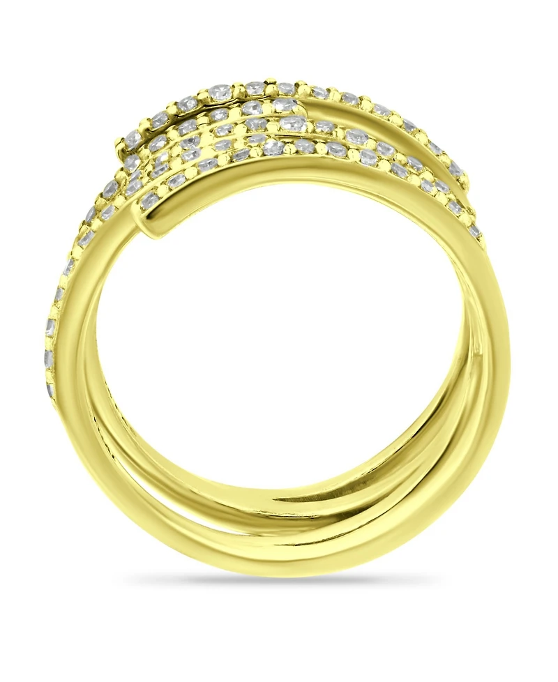 Cubic Zirconia 5 Row Bypass Ring Silver Plate & 18k Gold