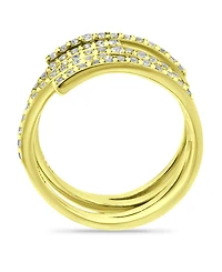 Cubic Zirconia 5 Row Bypass Ring Silver Plate & 18k Gold