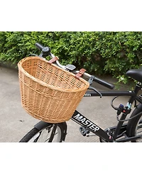 Vintiquewise Wicker Front Bike Basket with Faux Leather Straps