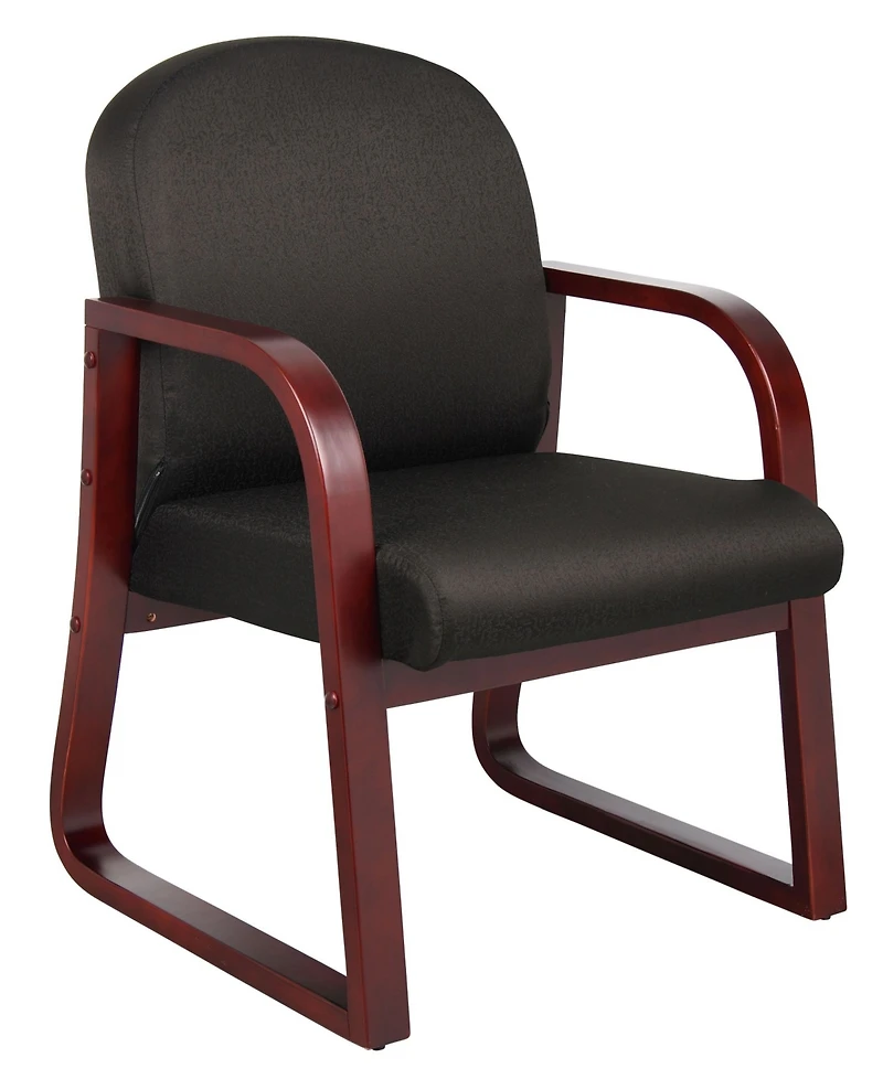 Boss Office Products Mahogany Wood Mid-Back Guest Chair W/ Sled Base
