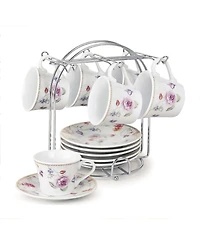 Lorren Home Trends Floral Design 12 Piece 2oz Espresso Cup and Saucer Set, Service for 6