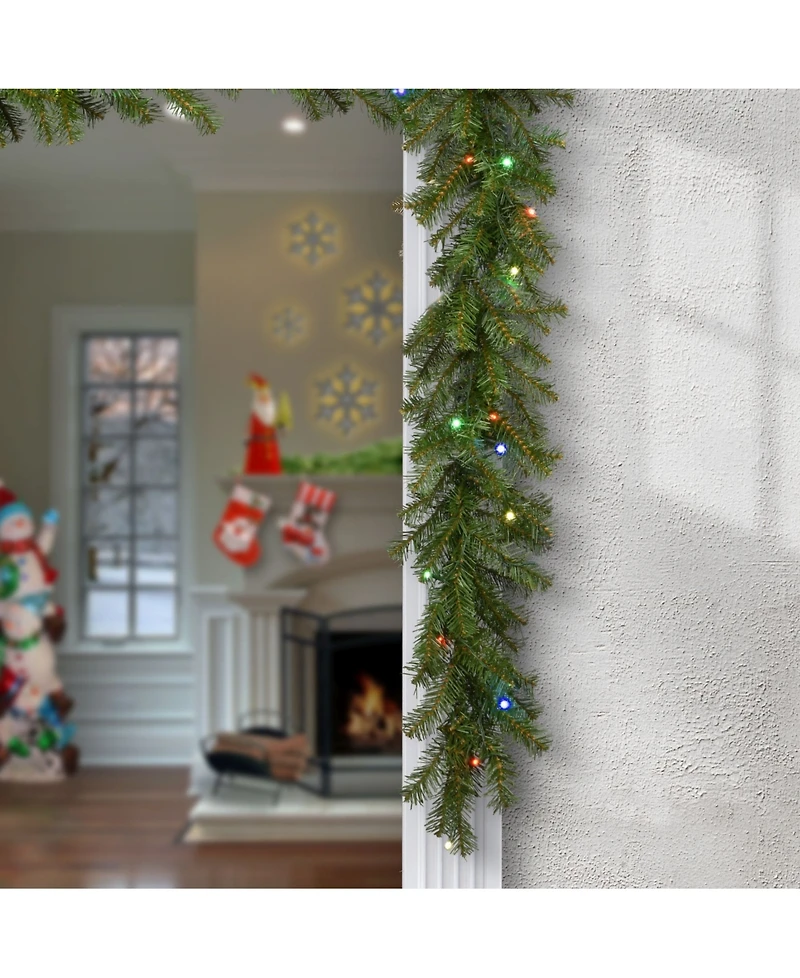 National Tree 9' x 10" Norwood Fir Garland with 50 Battery operated Multi 4-Color Led Lights