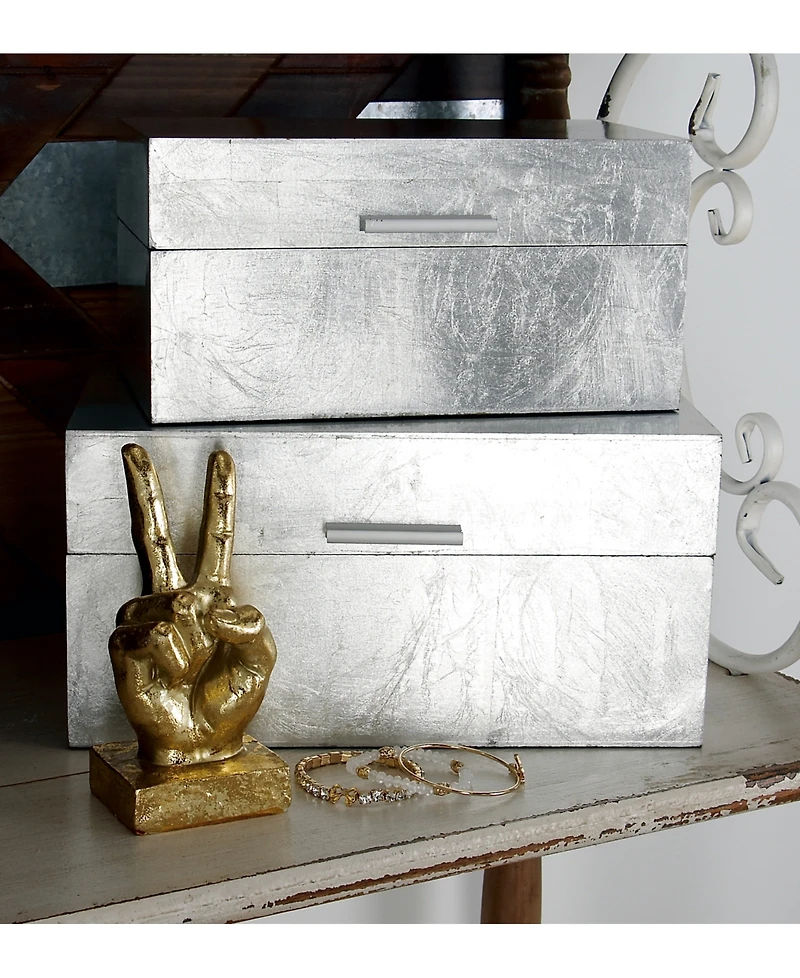CosmoLiving by Cosmopolitan Set of 2 Silver Wood Glam Box, 11", 13"