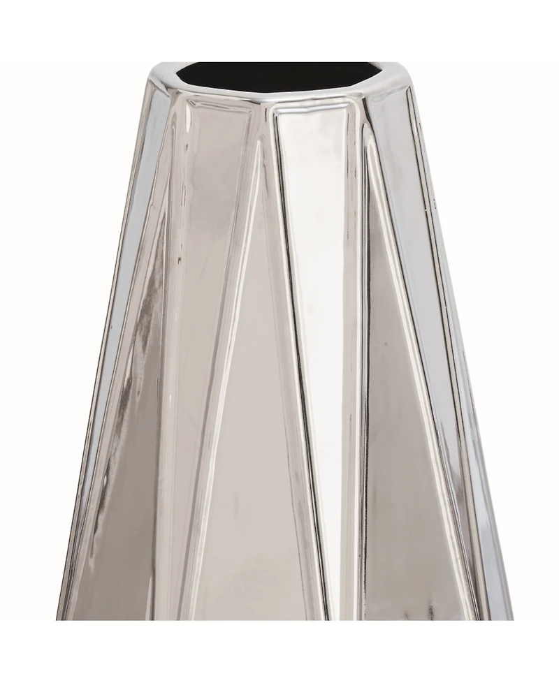 CosmoLiving by Cosmopolitan Set of 3 Silver Stoneware Glam Vase, 7", 11", 15"