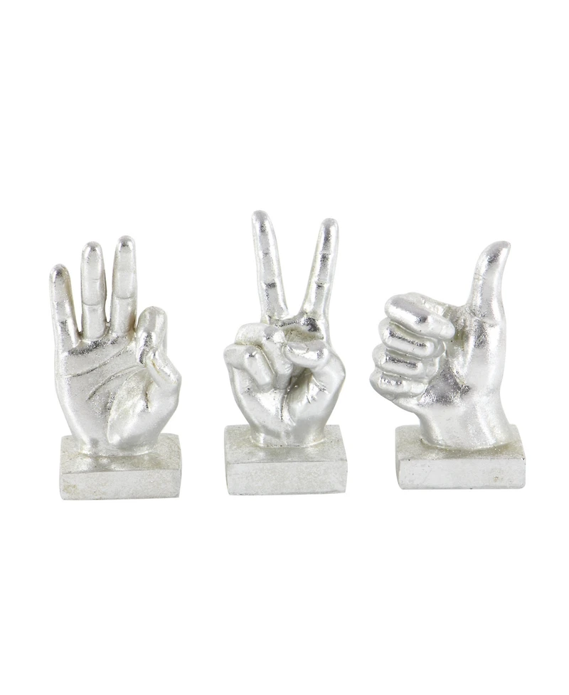 CosmoLiving by Cosmopolitan Set of 3 Silver Polystone Traditional Hand Sculpture, 7", 7", 6"