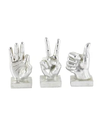 CosmoLiving by Cosmopolitan Set of 3 Silver Polystone Traditional Hand Sculpture, 7", 7", 6"