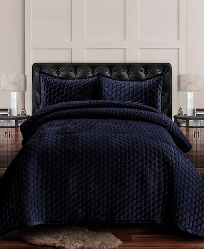 Tribeca Living Lugano Honeycomb Velvet Oversized Solid piece Quilt Set