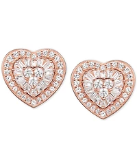 Diamond Baguette Heart Stud Earrings (1/2 ct. t.w.) 14k Gold , White or Rose