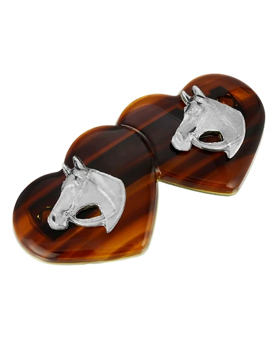 Women's Silver-Tone Tortoise Heart Barrette with Horse Heads
