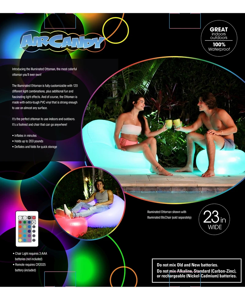 PoolCandy's AirCandy Illuminated Led Inflatable Ottoman