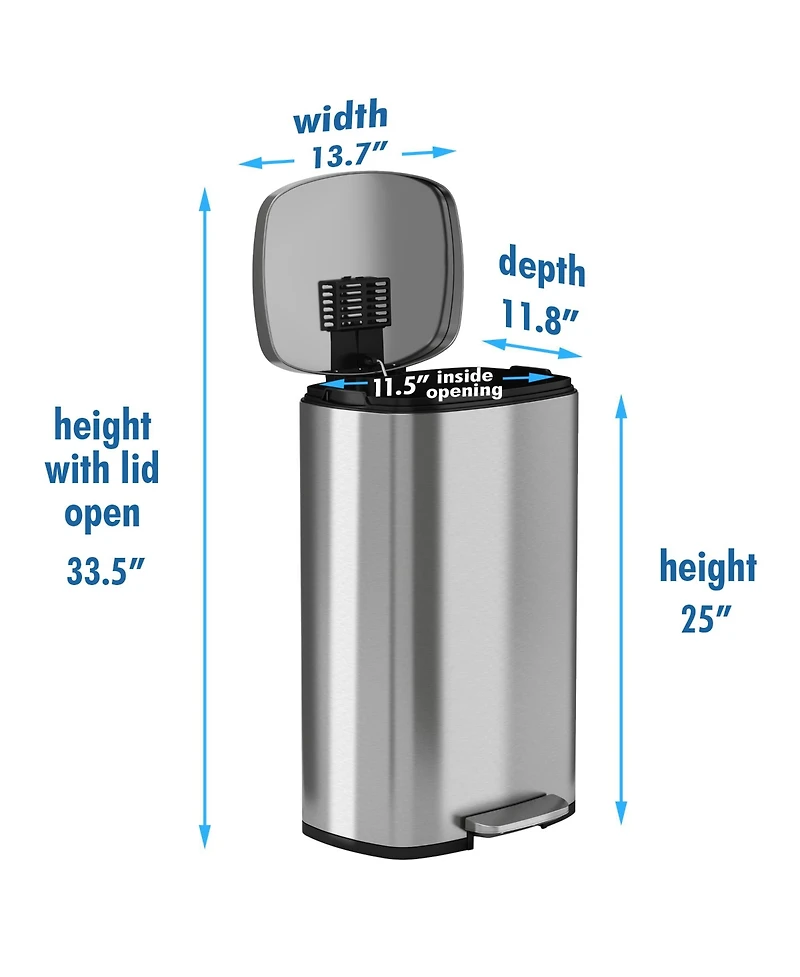 iTouchless 8 Gallon / 30 Liter SoftStep Stainless Steel Kitchen Trash Can with Odor Filter
