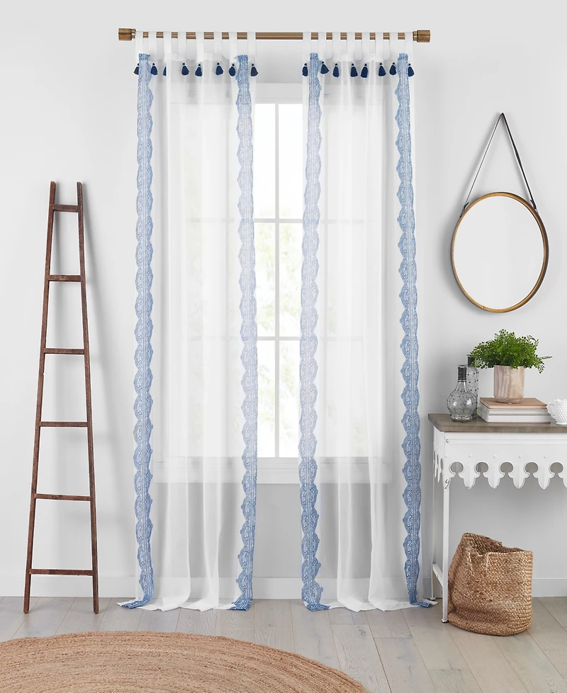 Elrene Home Fashions Shilo Boho Sheer Tab Top Window Curtain Panel with Tassels
