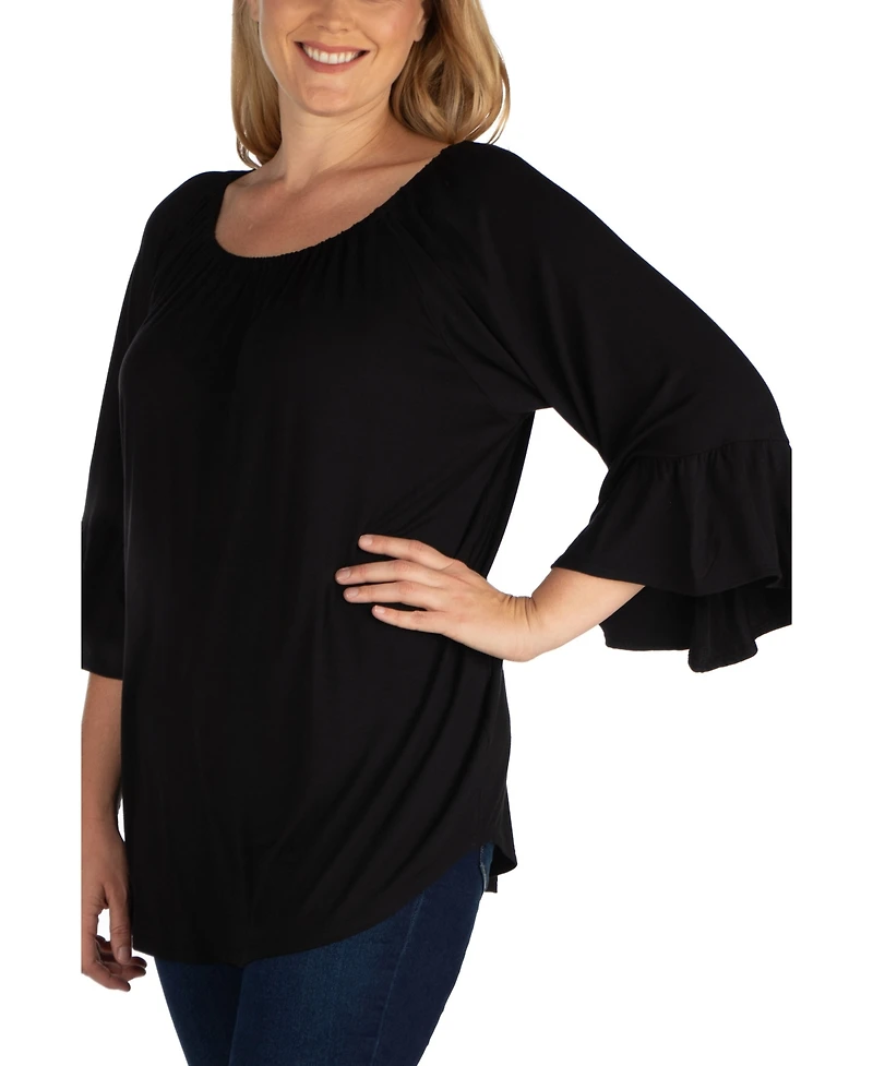 Women's Plus Flared Long Sleeves Henley Tunic Top